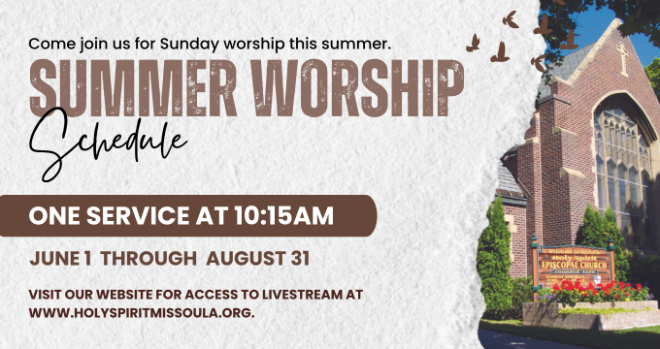 Summer Worship beginning June 1 - One Service at 10:15 am