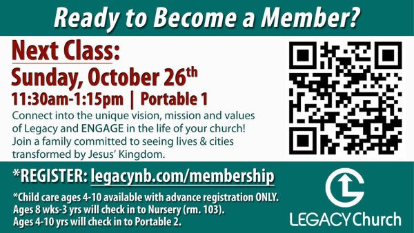 Legacy Church - New Membership Class: Catch the Vision - Sunday, Oct. 26, 2025