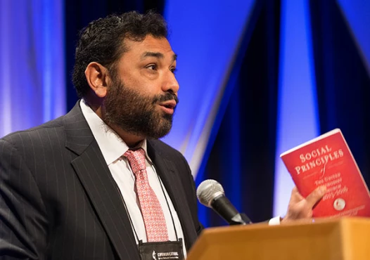 The Rev. Neal Christie discusses the United Methodist Social Principles during the Pre-General Conference Briefing in Portland, Ore. Photo by Mike DuBose, UMNS