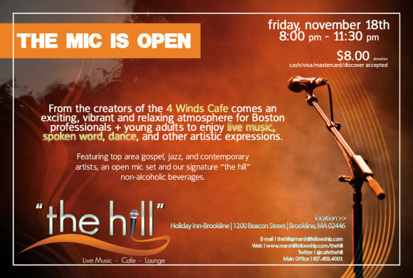 "the hill" - Boston area coffehouse and open mic.  November 2011 - live music - cafe - lounge