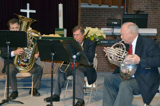 Three of the five members of Trinity Brass (l-r): Anthony Makusky, Matthew Stegle, Hal Grau.