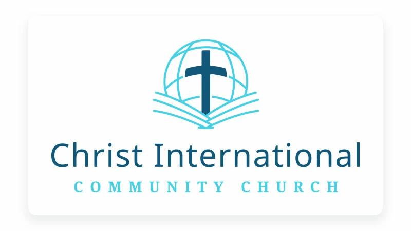Blue World Cross and Bible logo for Christ International