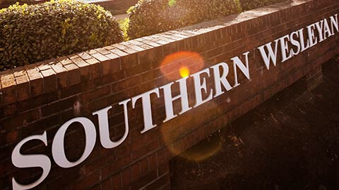 Southern Wesleyan University sign. Christian college in South Carolina.