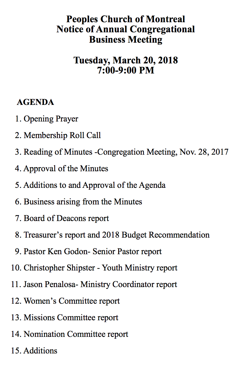 Annual Meeting Agenda 2018