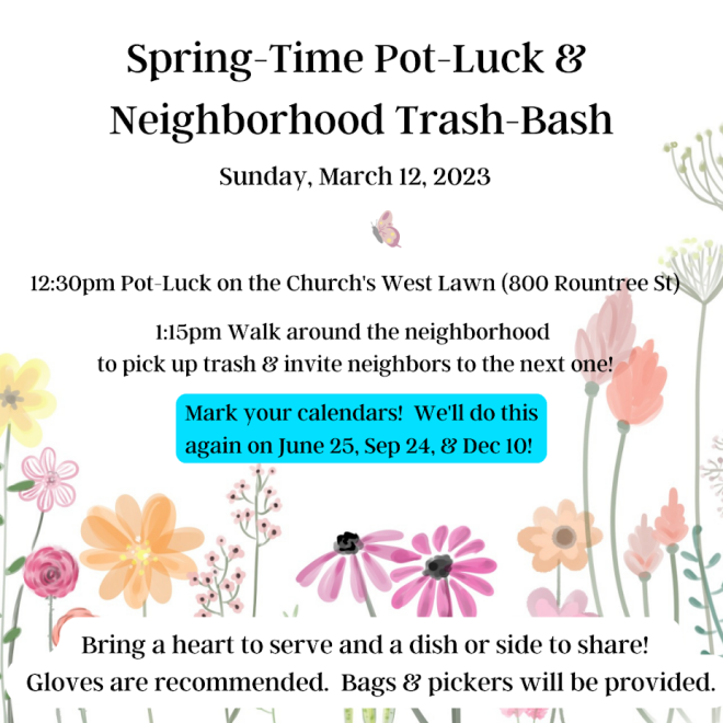 SPRING-TIME POT-LUCK AND TRASH-BASH