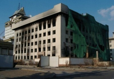Mongolia, Ulaanbaatar, burned public building