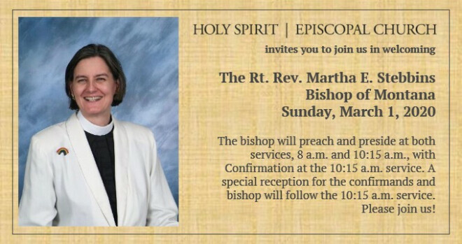 Bishop Visitation: Worship Services at 8 and 10:15 am, with Confirmation at 10:15