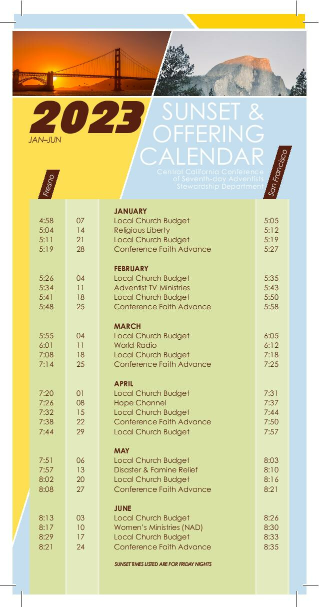 Sunset and Offering Calendar Discover Life Seventhday Adventist Church