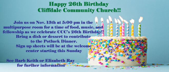 Cliffdale Church Birthday Potluck Dinner