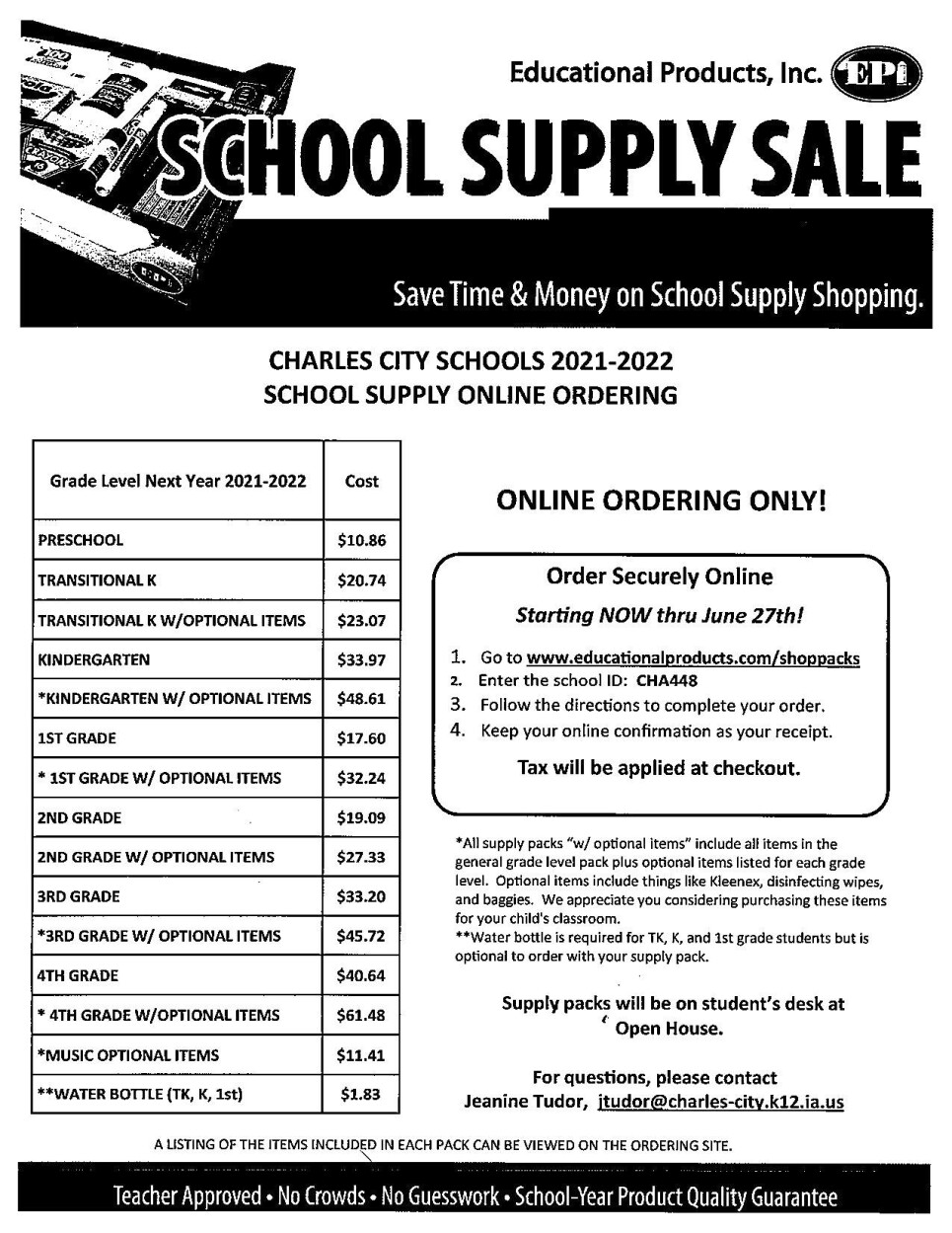 Charles City Schools 20212022 School Supply Online Ordering Articles