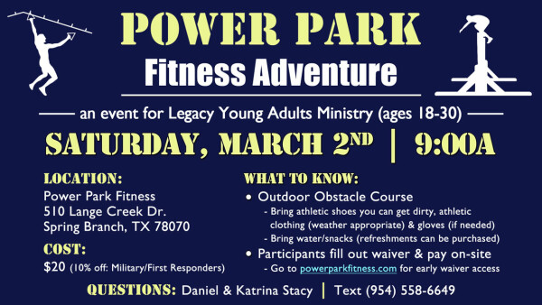 Legacy Church - Young Adults Powerpark Fitness Challenge - March 15, 2024 