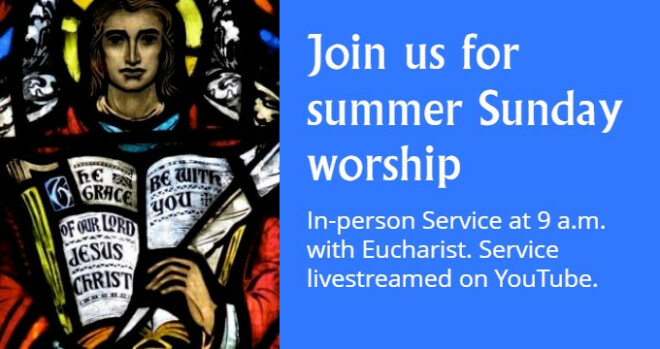 Worship Services at 9 am, livestreamed on YouTube