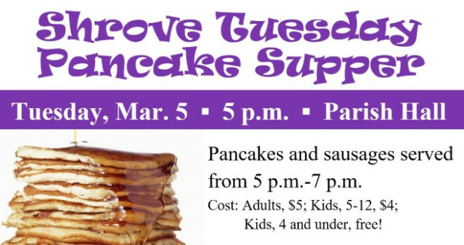 5 to 7 pm Shrove Tuesday Pancake Supper