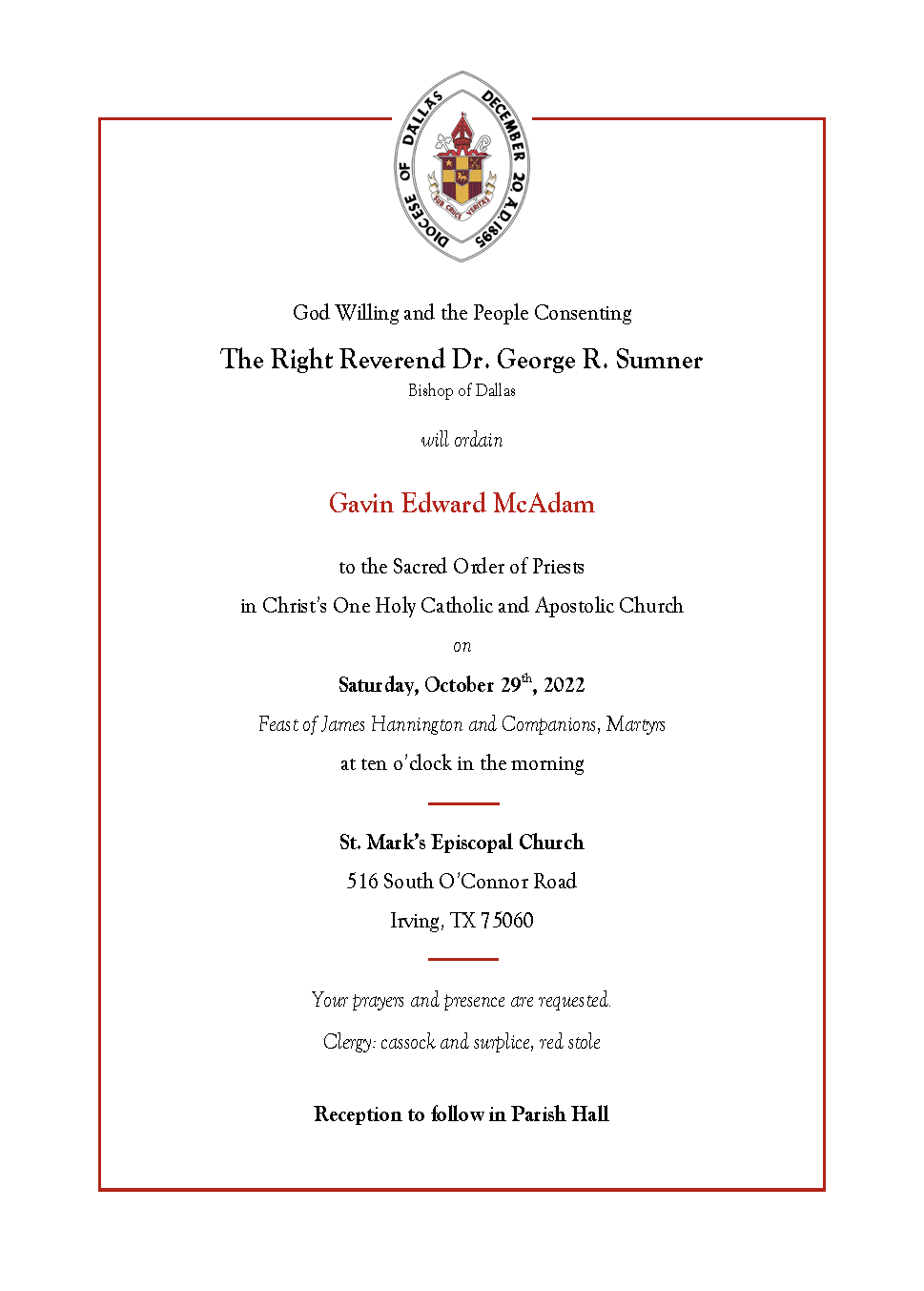 Gavin Edward McAdam Invitation