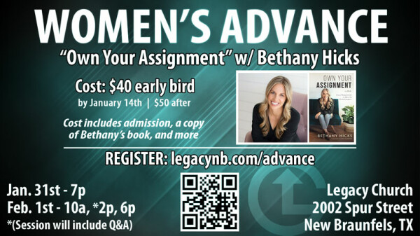 Legacy Church - Women&rsquo;s Advance: Own Your Assignment with Bethany Hicks - Jan. 31-Feb. 1, 2025