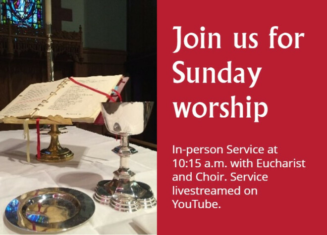 Worship Services at 10:15 am, livestreamed on YouTube