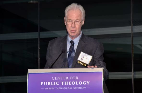 Martin Doblmeier, director, writer and producer of “An American Conscience: The Reinhold Niebuhr Story,” speaks during an event co-sponsored by the Center for Public Theology at United Methodist Wesley Theological Seminary in Washington. American theologian Reinhold Niebuhr is best remembered for being the author of the Serenity Prayer. Photo by Erik Alsgaard, UMNS.